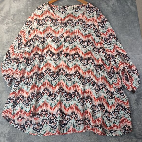 Cato Woman Plus Abstract Button Top 18/20W Multicolor Boho Artsy Lightweight Top - Picture 1 of 12
